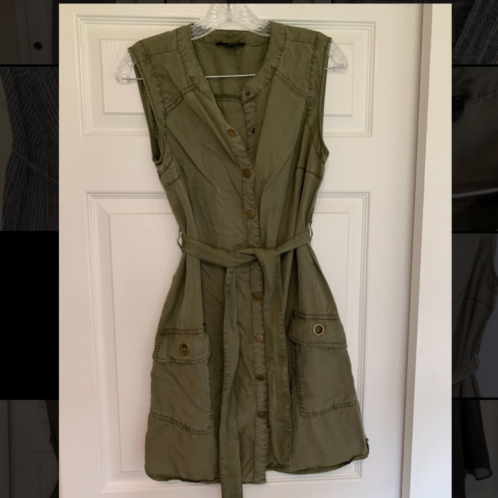 DALIA Olive Green Button/Tie Dress